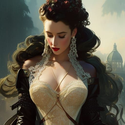 Rococo Woman in Leather and Lace Portrait