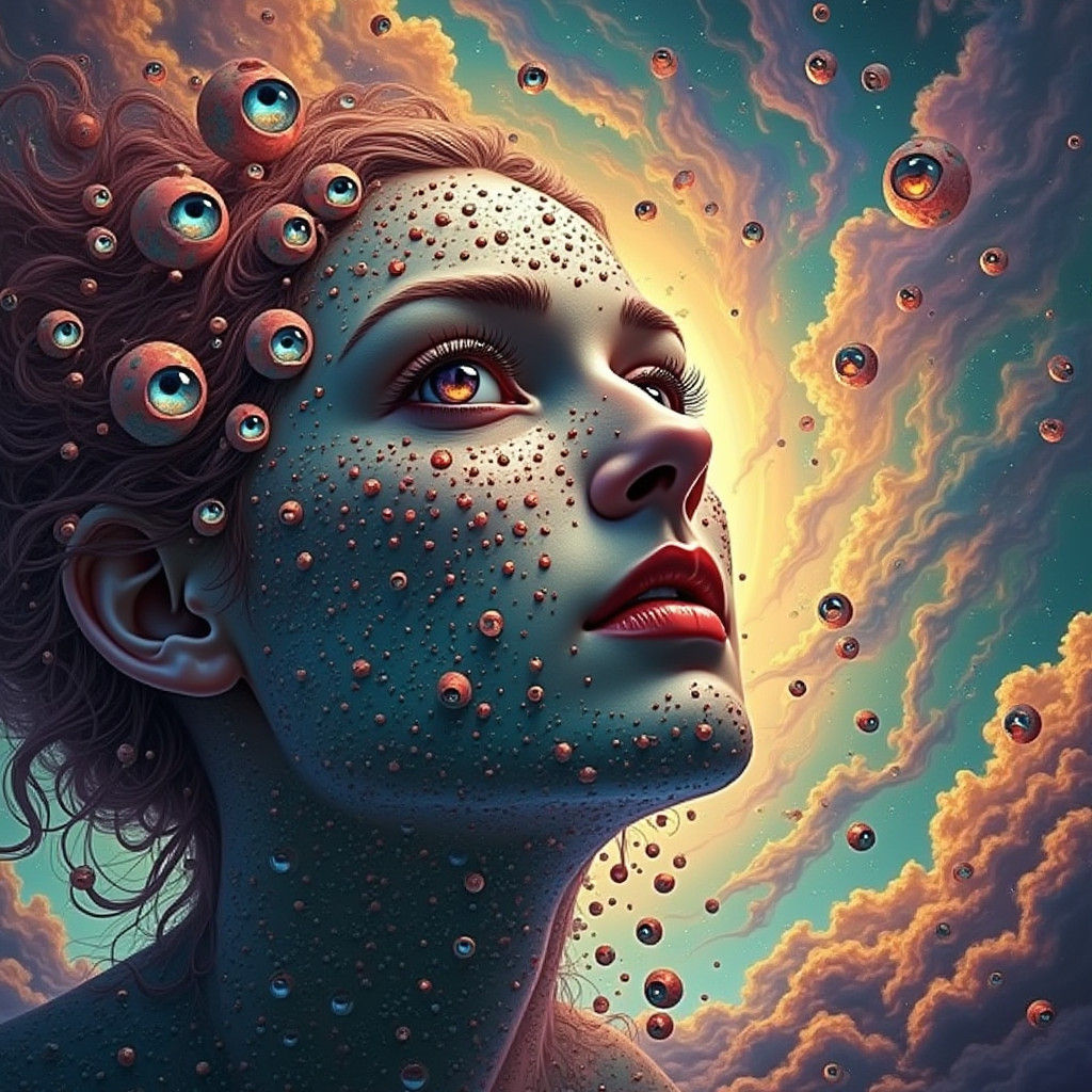 Surreal Melting Woman in Psychedelic Dreamscape