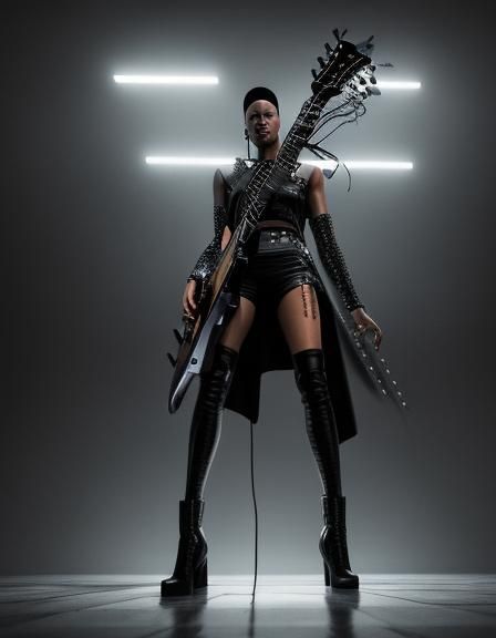 Rock Star Guitar Performance in Glitch Art Style