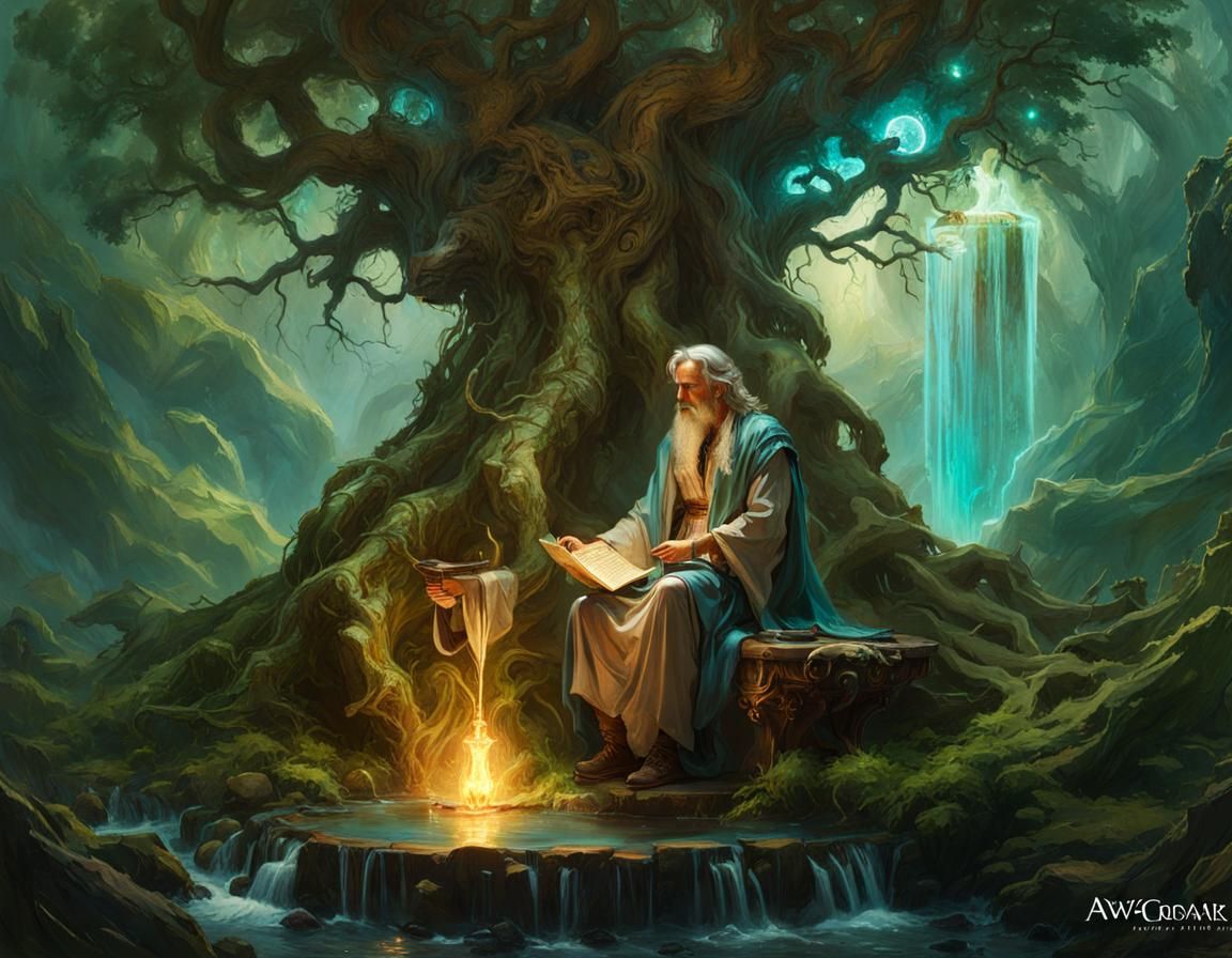 Mimir at the Well of Wisdom: Digital Illustration