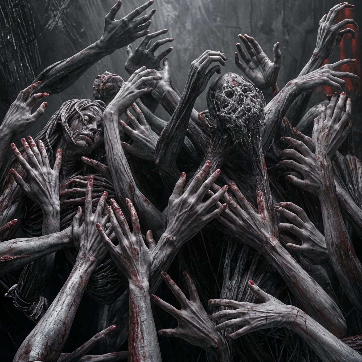 Dark and Gory Scene of Human Arms in a Grim Atmosphere