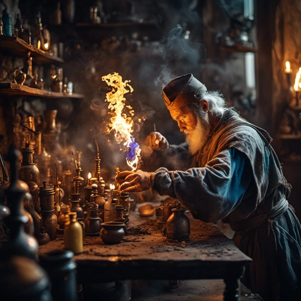 Wizard Alchemist in Synthwave Style, Professional Photograph...