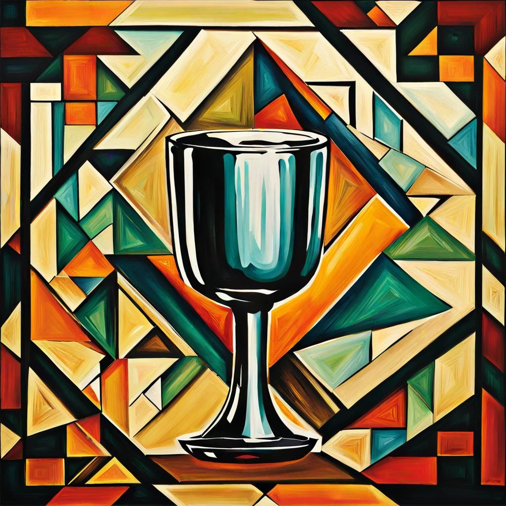 Abstract Cubist Holy Chalice in Geometric Style