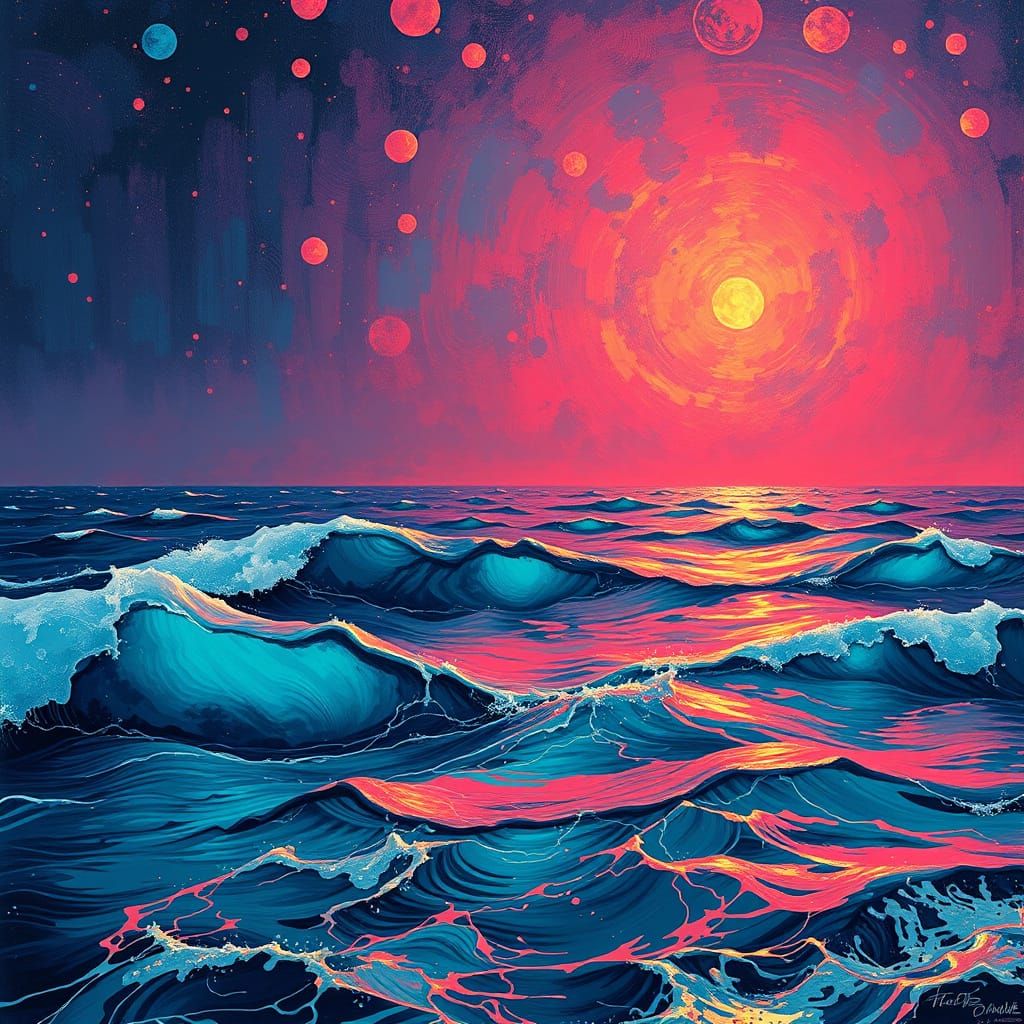 Futuristic Turquoise Waves in Neon Lights