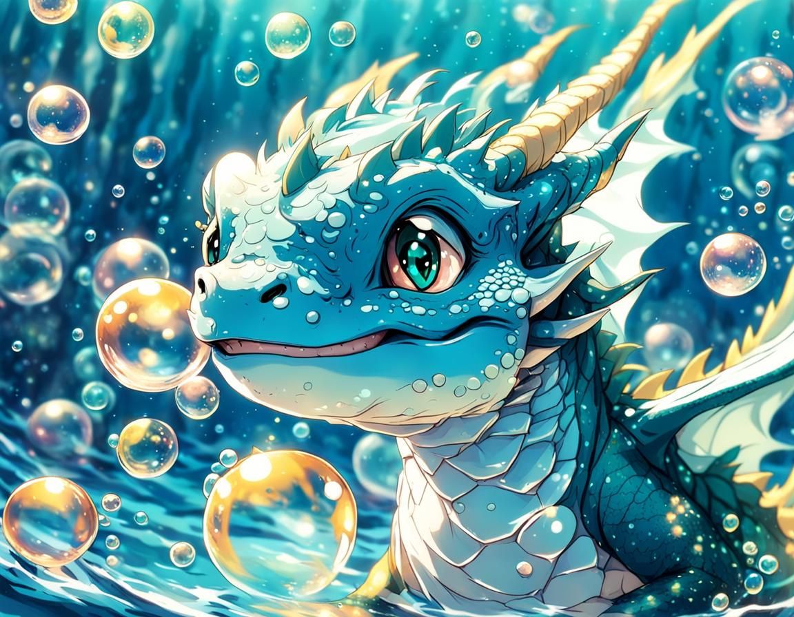 Cute water dragon swimming
