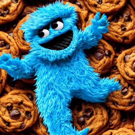 Cyberpunk Cookie Monster on Cookie Pile