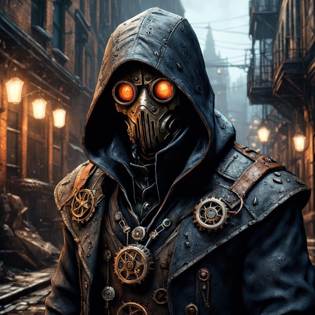 Steampunk Assassin in Gritty Urban Alley
