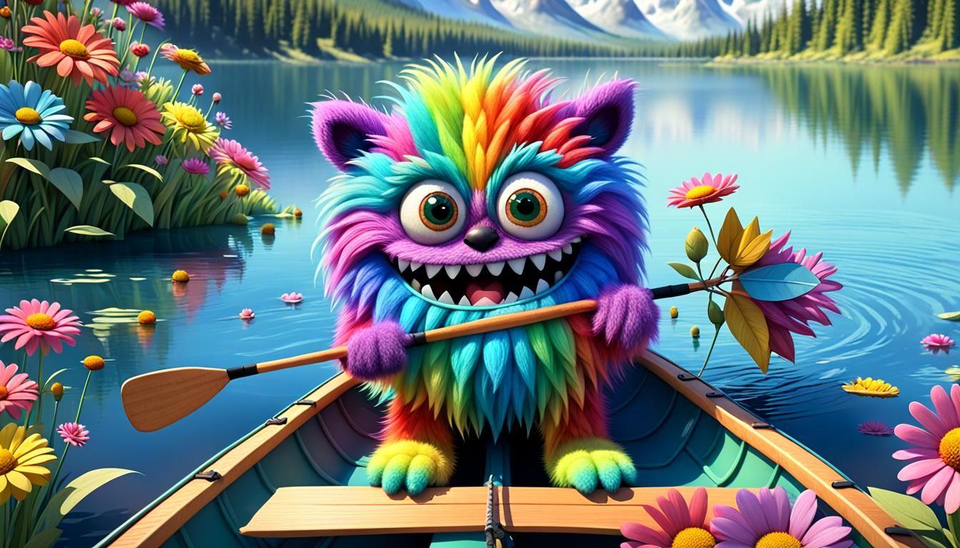 Rainbow Fuzz Monster Fishing on Summer Lake