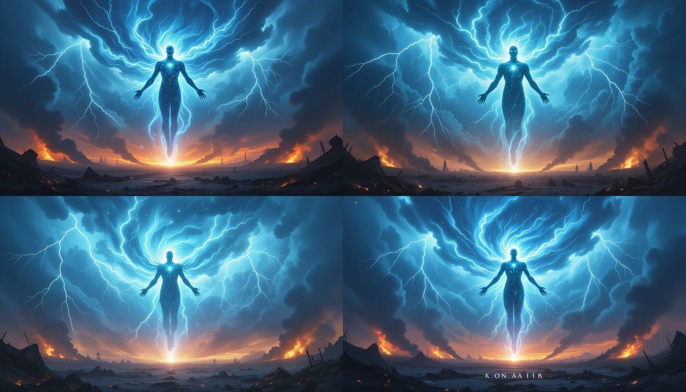 Godlike Entity of Nanobots and Blue Energy in Apocalyptic Sk...