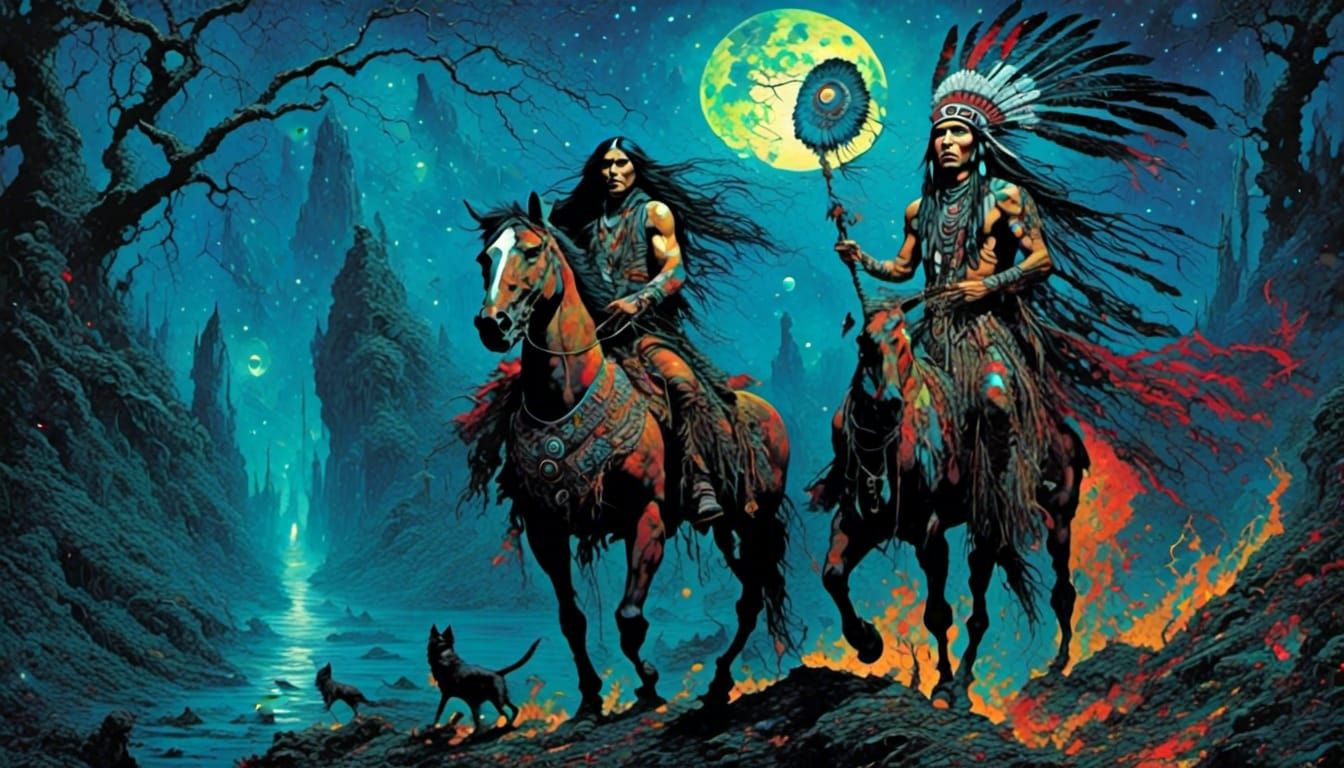 Surreal Native American Cosmic Horror Alcohol Ink Art