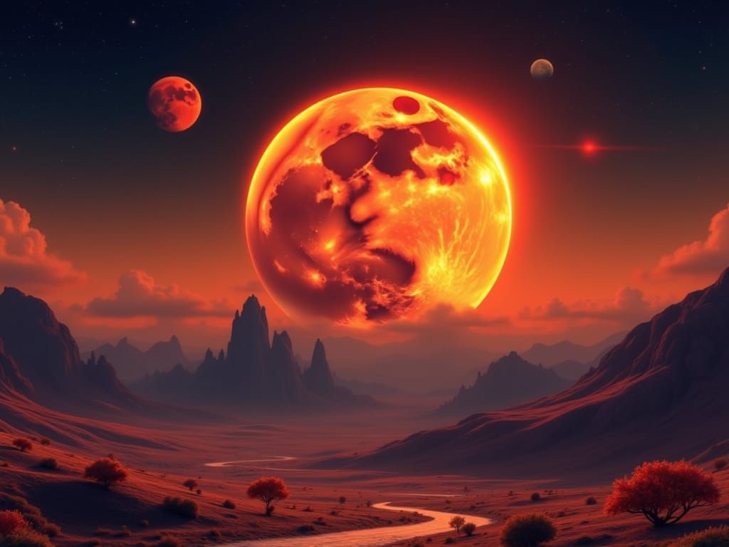Surreal Lunar Eclipse in Hyper-Realistic Style
