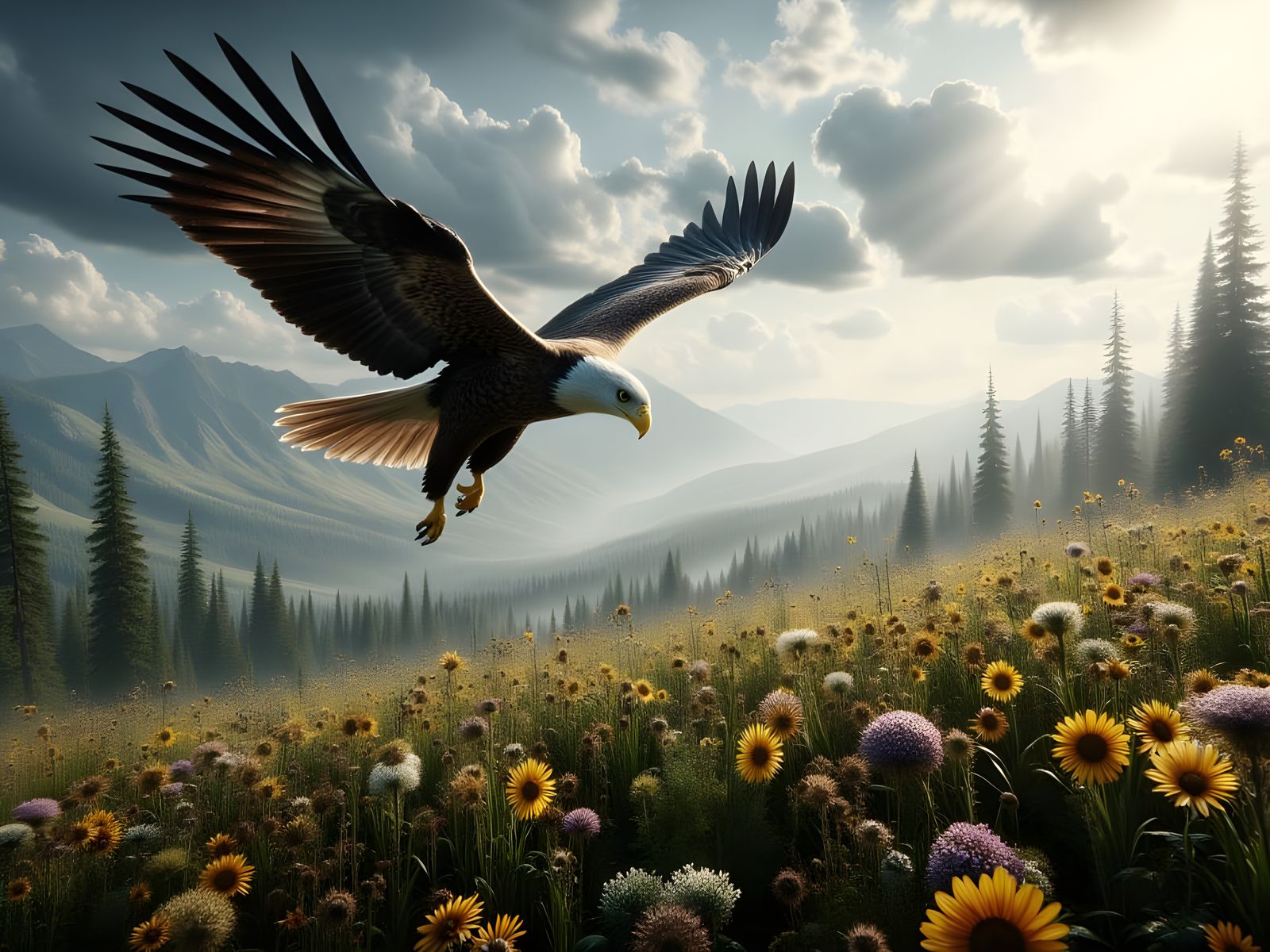 Eagle in Hyperrealistic Landscape