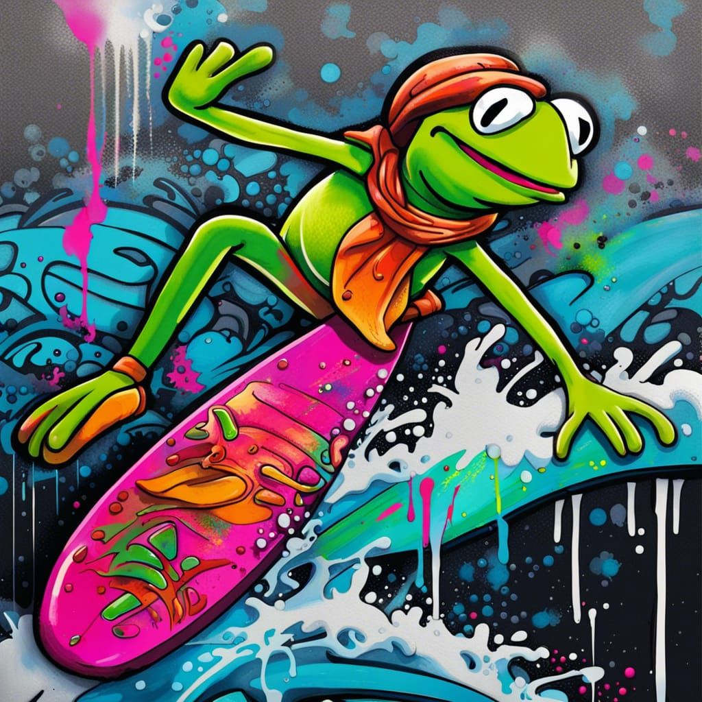 Kermit surfing in Hawaii
