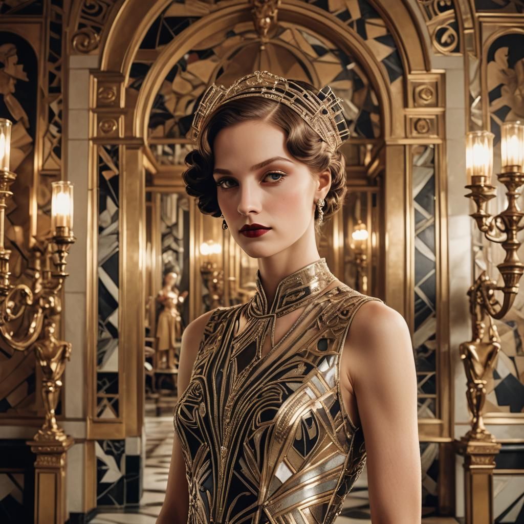 Elegant Art Deco Portrait in Tamara de Lempicka Style