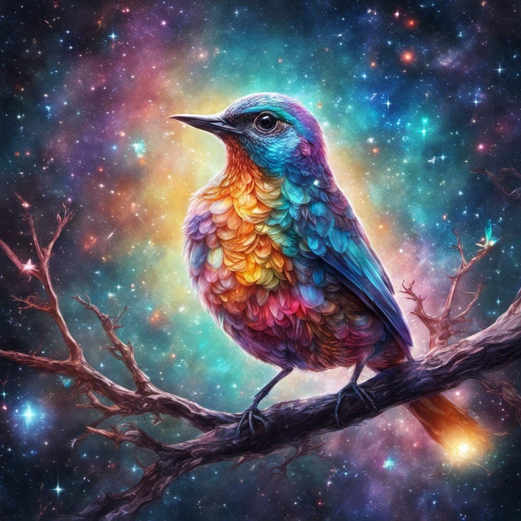 Cosmic Bird in Deep Space: Holographic Illustration