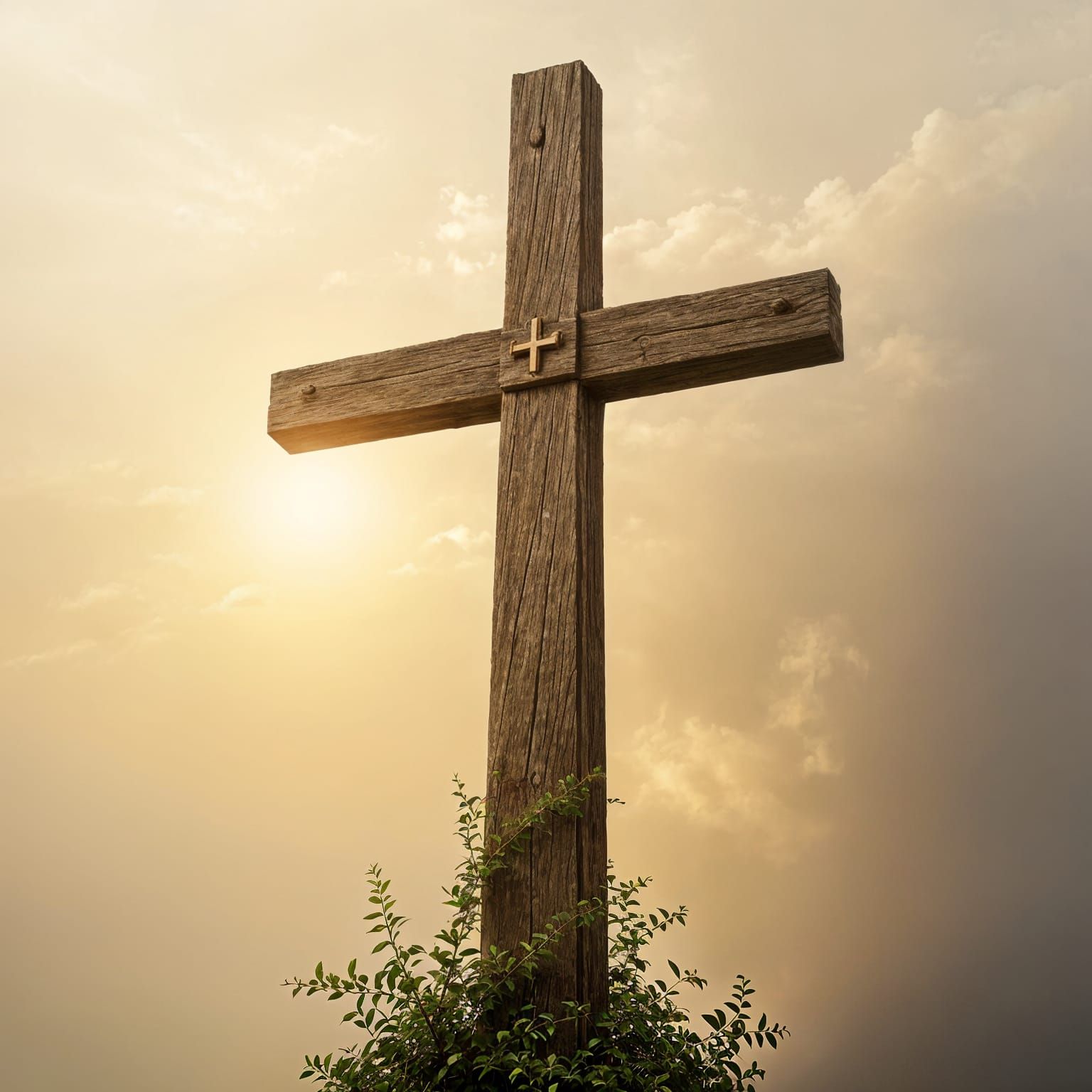 Surreal Christian Icon in Symbolic Landscape