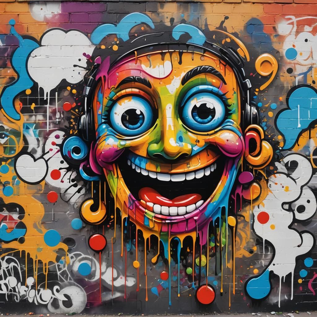 Smiling Musical Note Sings as Vibrant Street Art