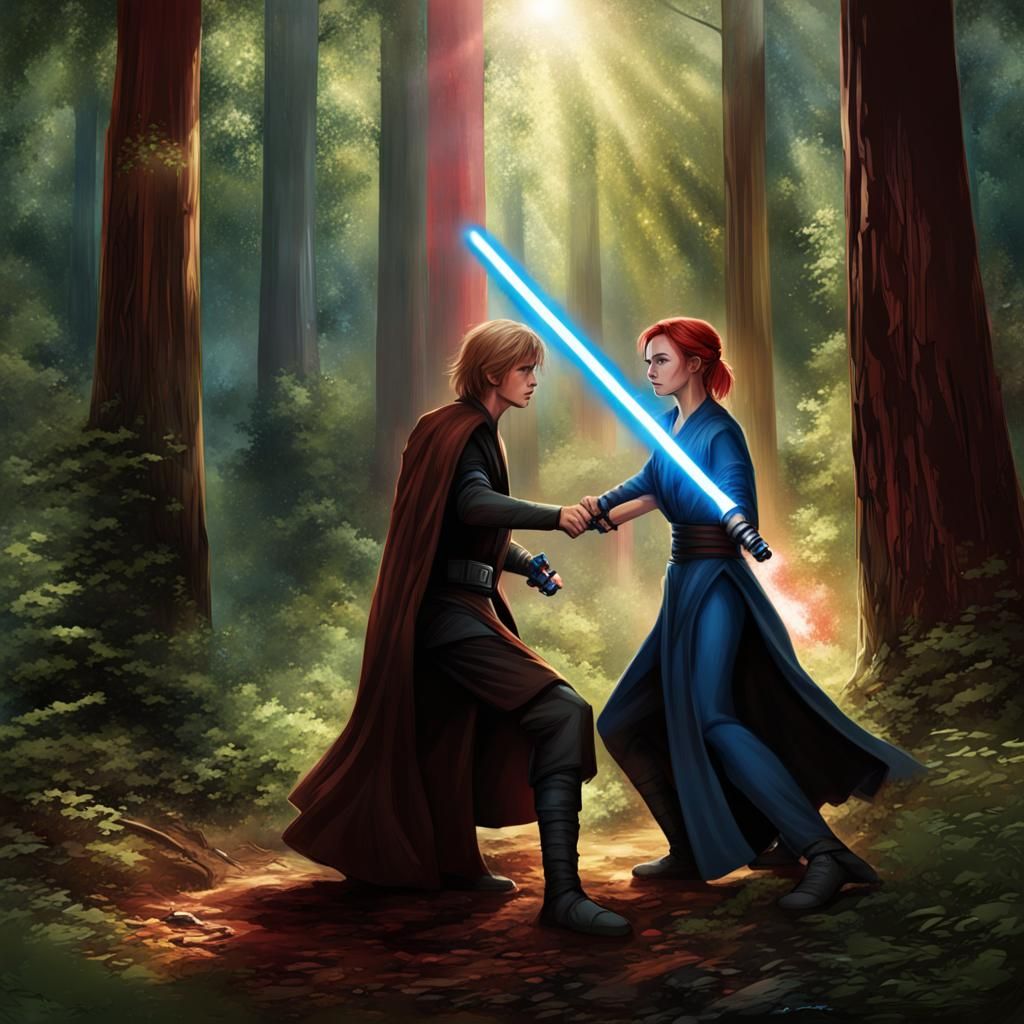 Jedi Knight Lightsaber Duel in Forest, Star Wars