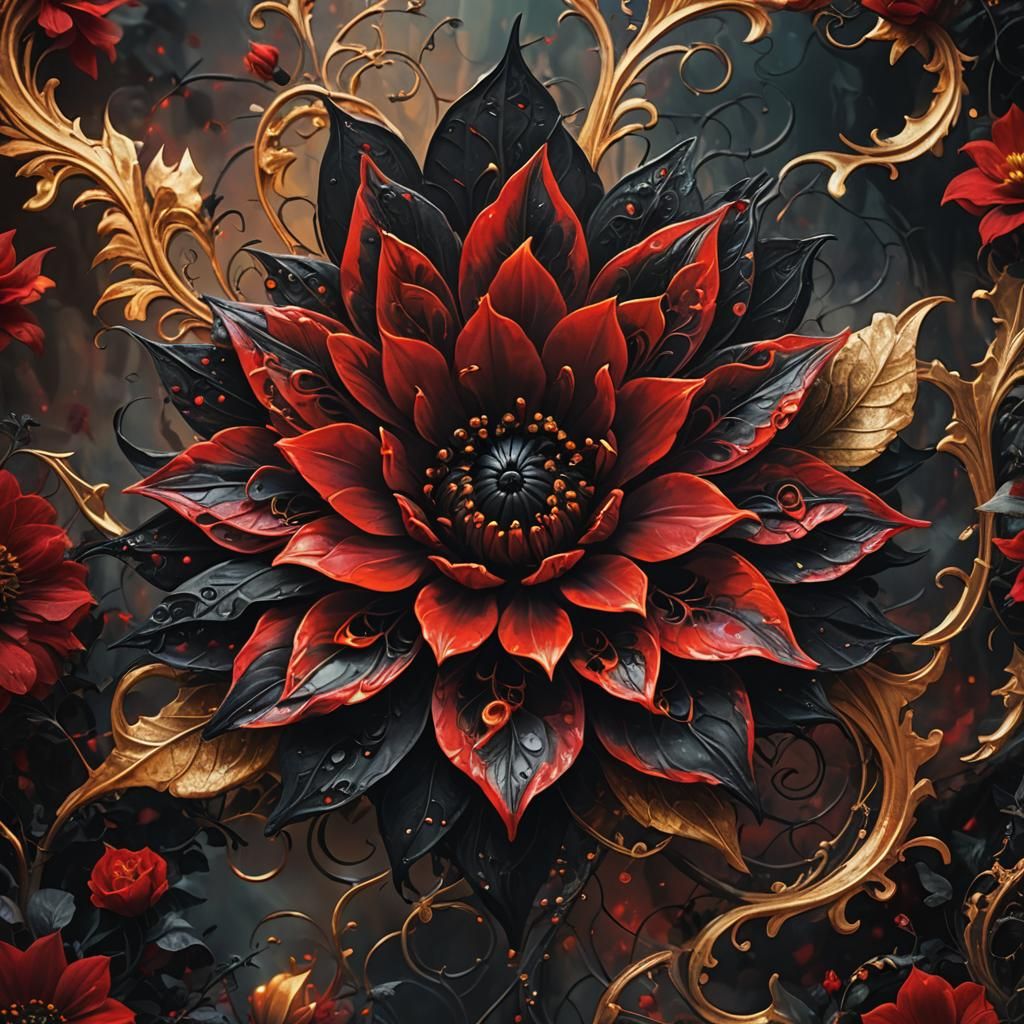 Mystical Halloween Flower in Vibrant Oil Painting