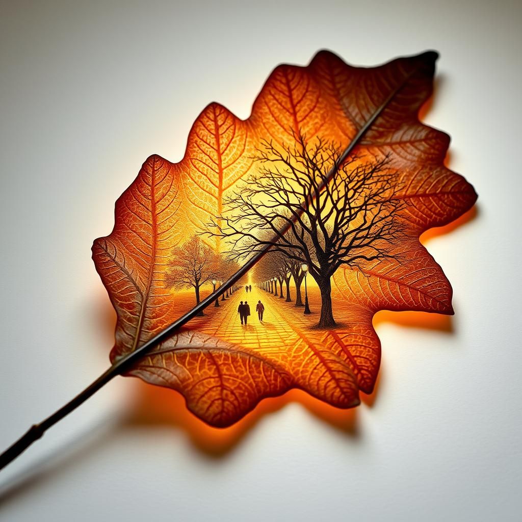 Oak Leaf Engraving: Champs Elysees in Autumn