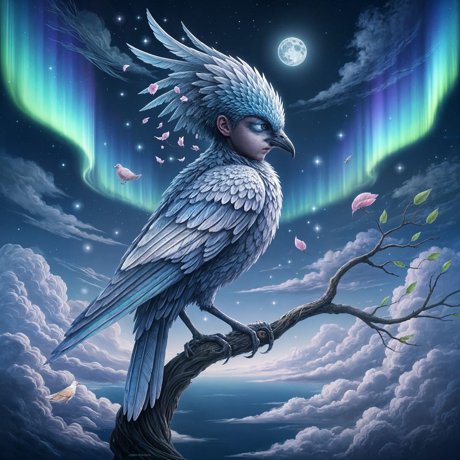 Mystical Bird Boy in Dreamlike Fantasy Illustration