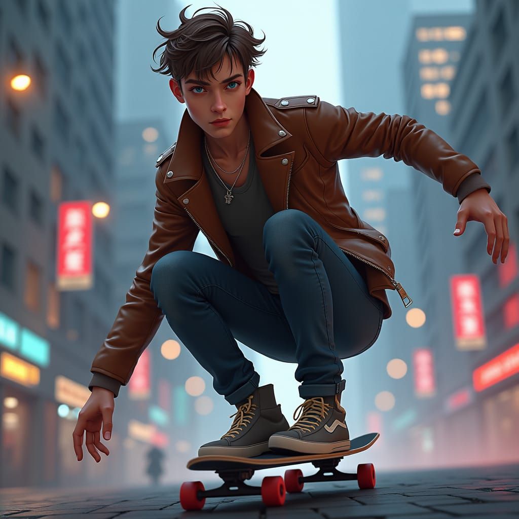 Dystopian Skateboarder: Fantasy Concept Art in 8k