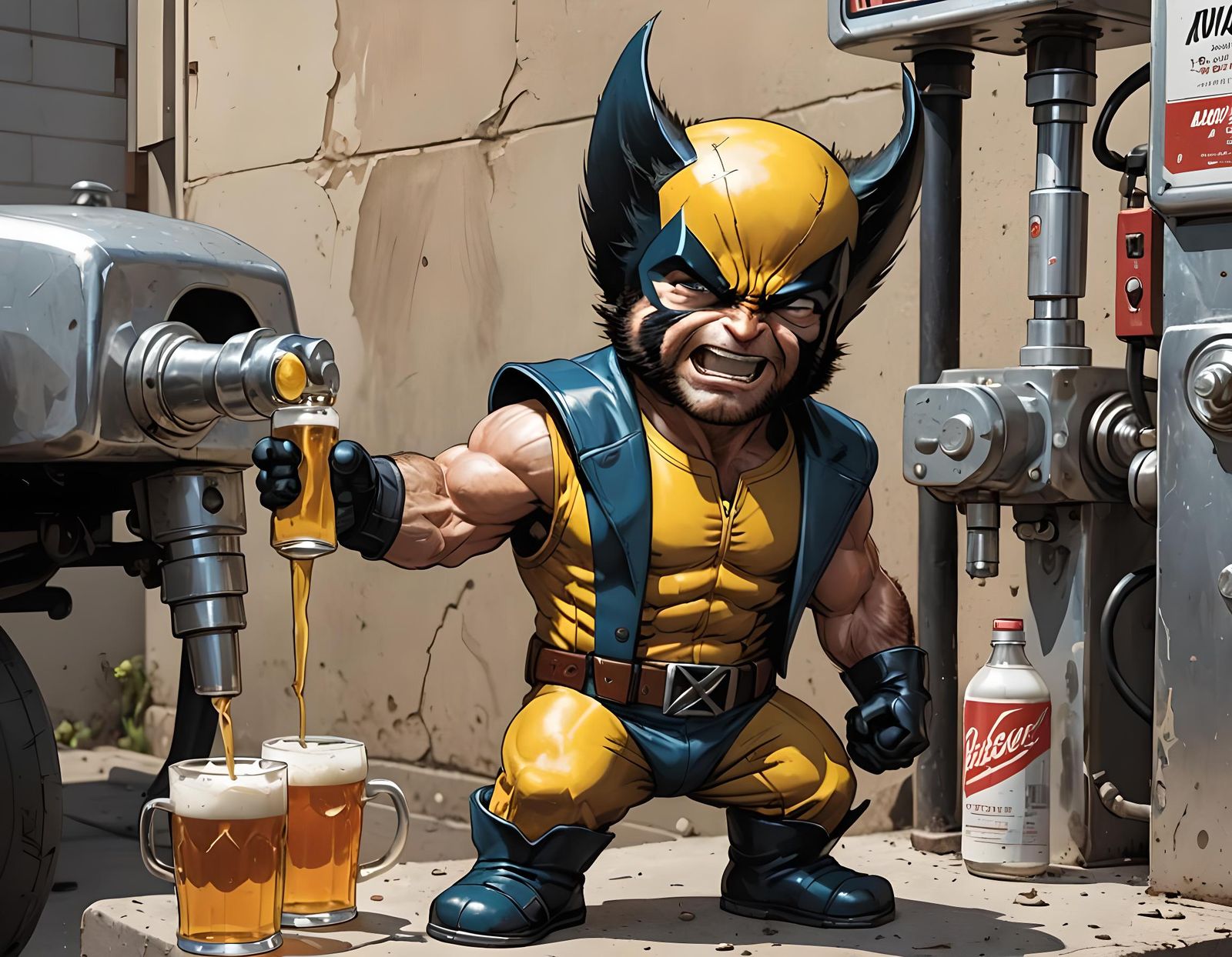 Cartoon Baby Wolverine Pours a Beer