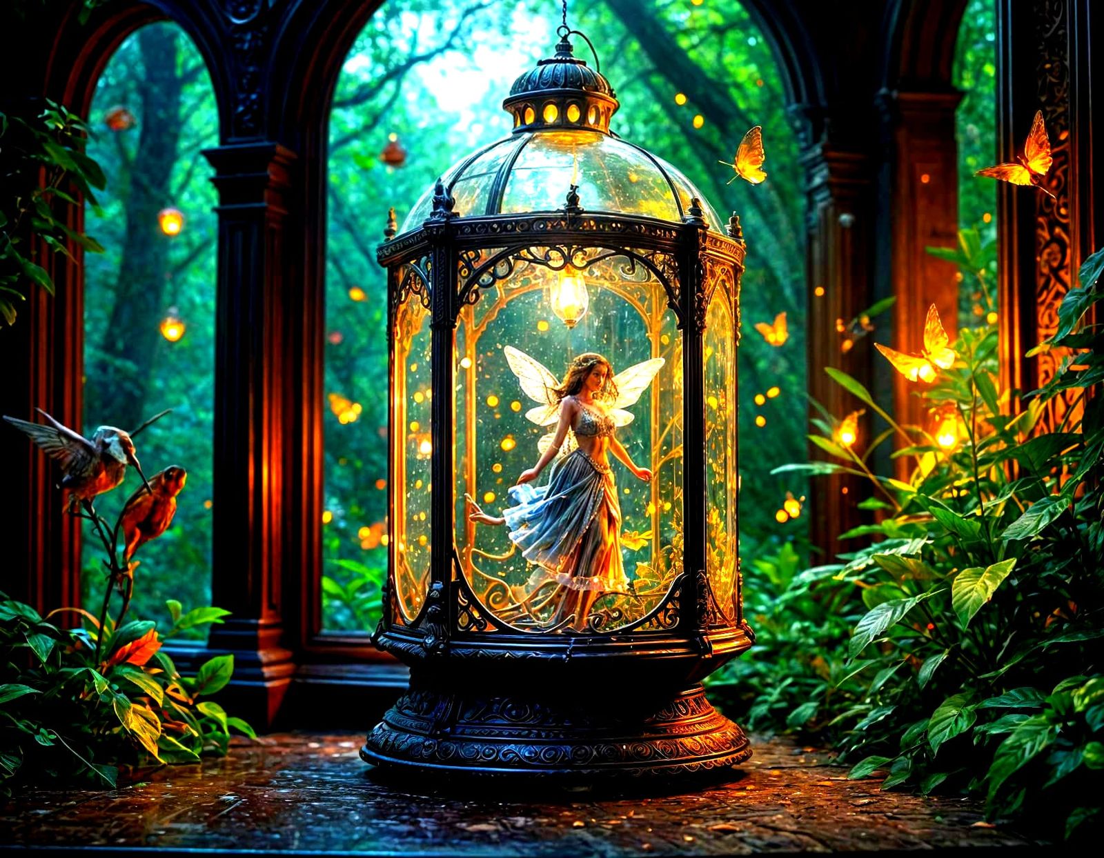 Glowing Fairy in Victorian Lantern: Fantasy Art