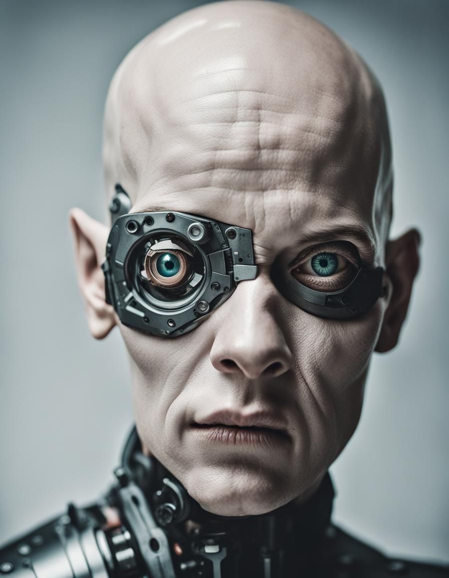 Hyperrealistic Cyborg Portrait with Bionic Eye