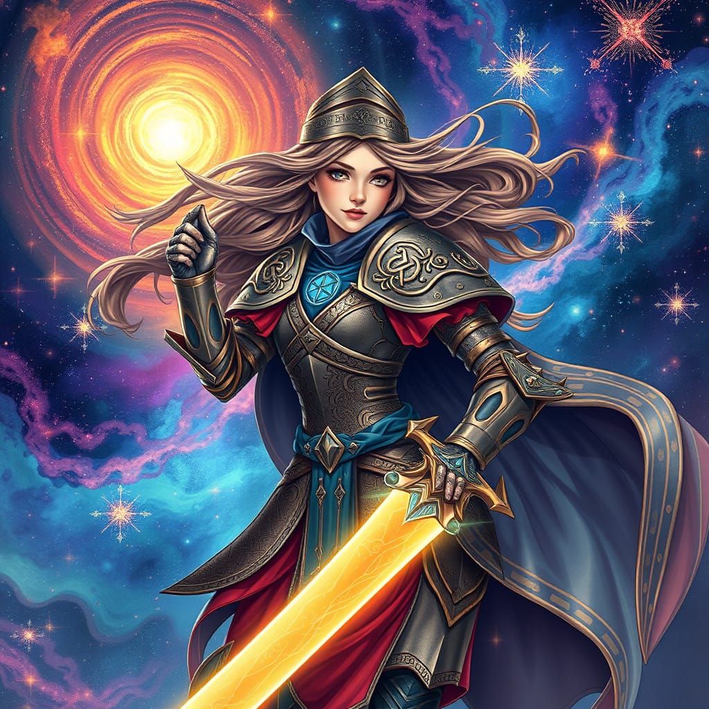 Medieval Warrior Goddess in Cosmic Armor