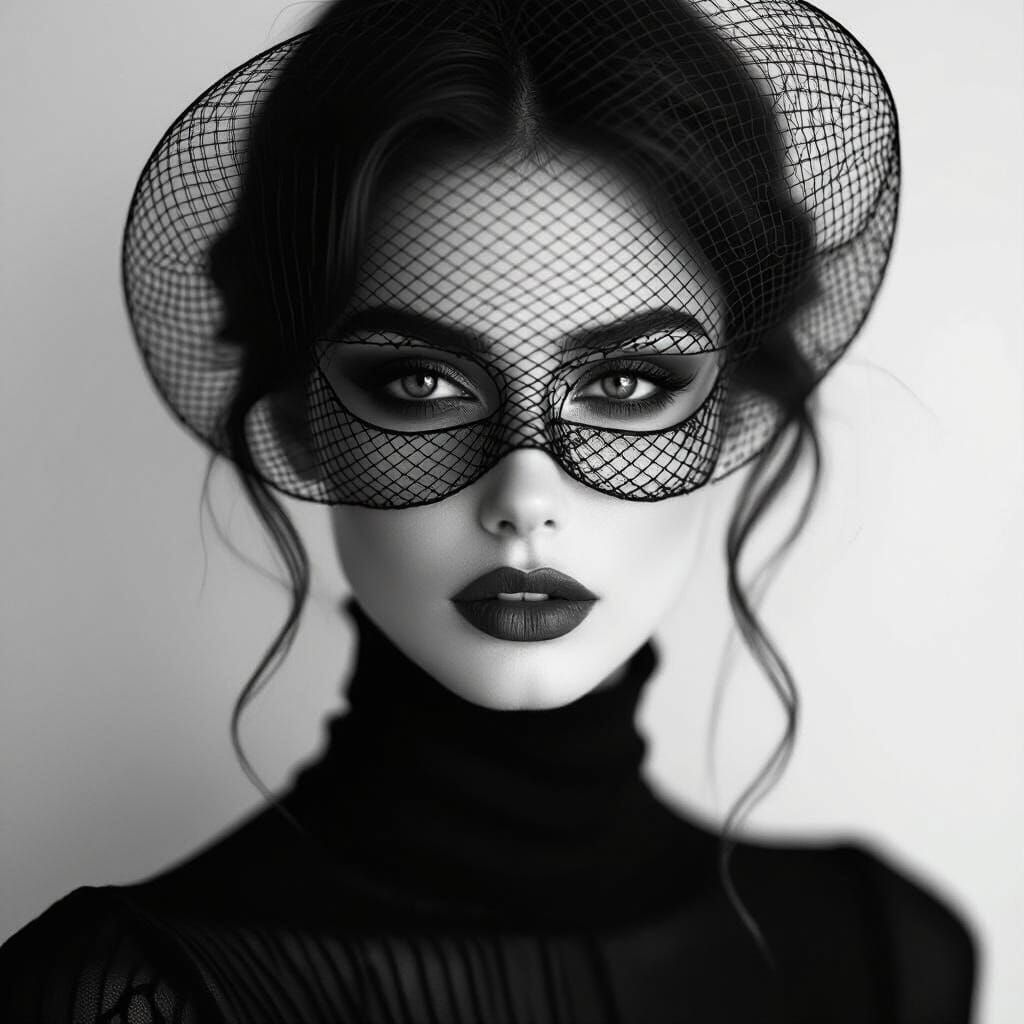 Enigmatic Portrait in Black and White with Mask