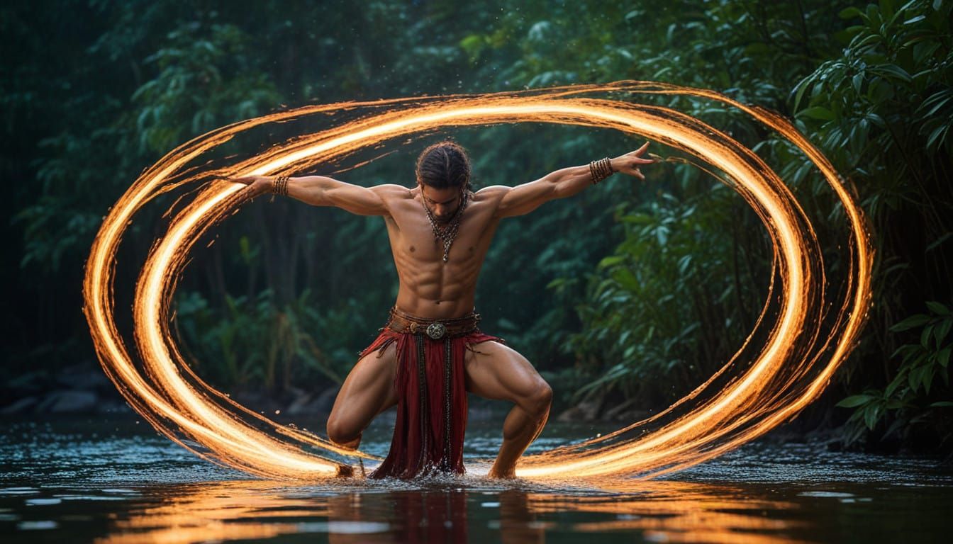 Timeless Warrior Mage Beside Pristine Jungle Lake