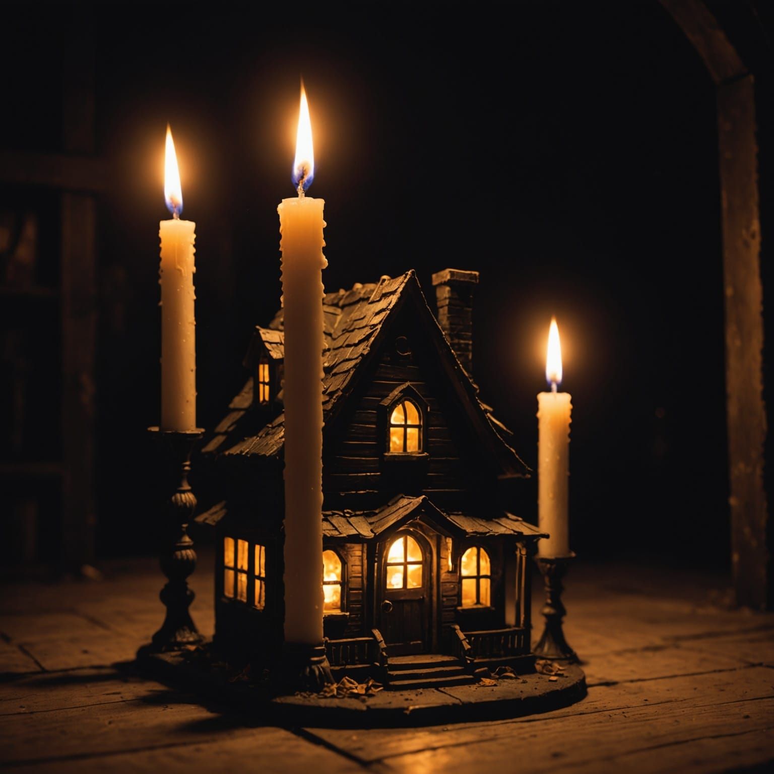Candle Burns in Creepy Haunted House