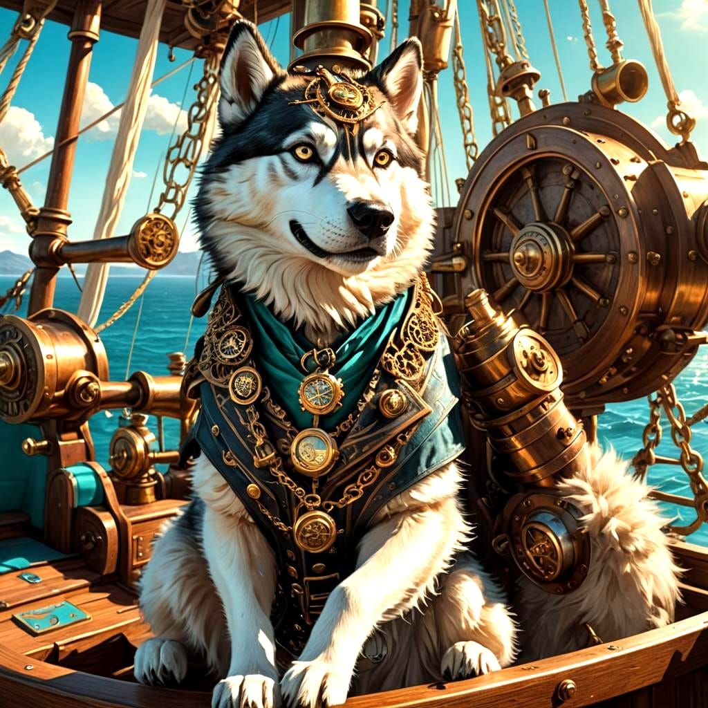 Steampunk Husky Galleon on Turquoise Sea