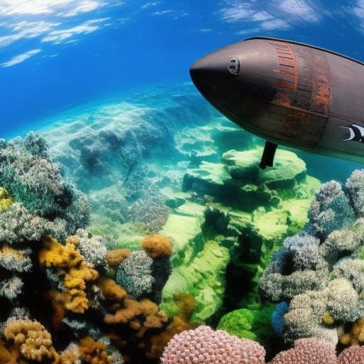 Ancient Greek Nuclear Submarine Underwater View
