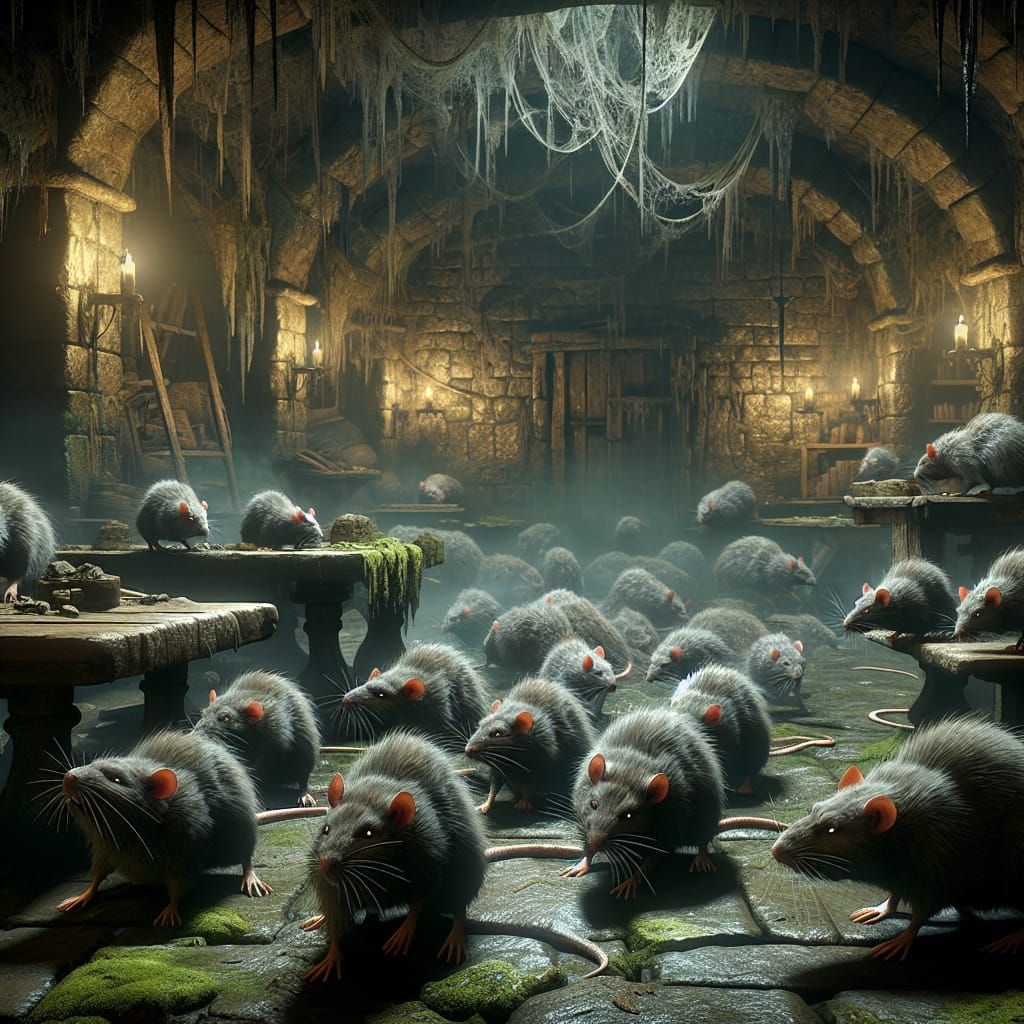 Fantasy Dungeon Scene with Scurrying Rats