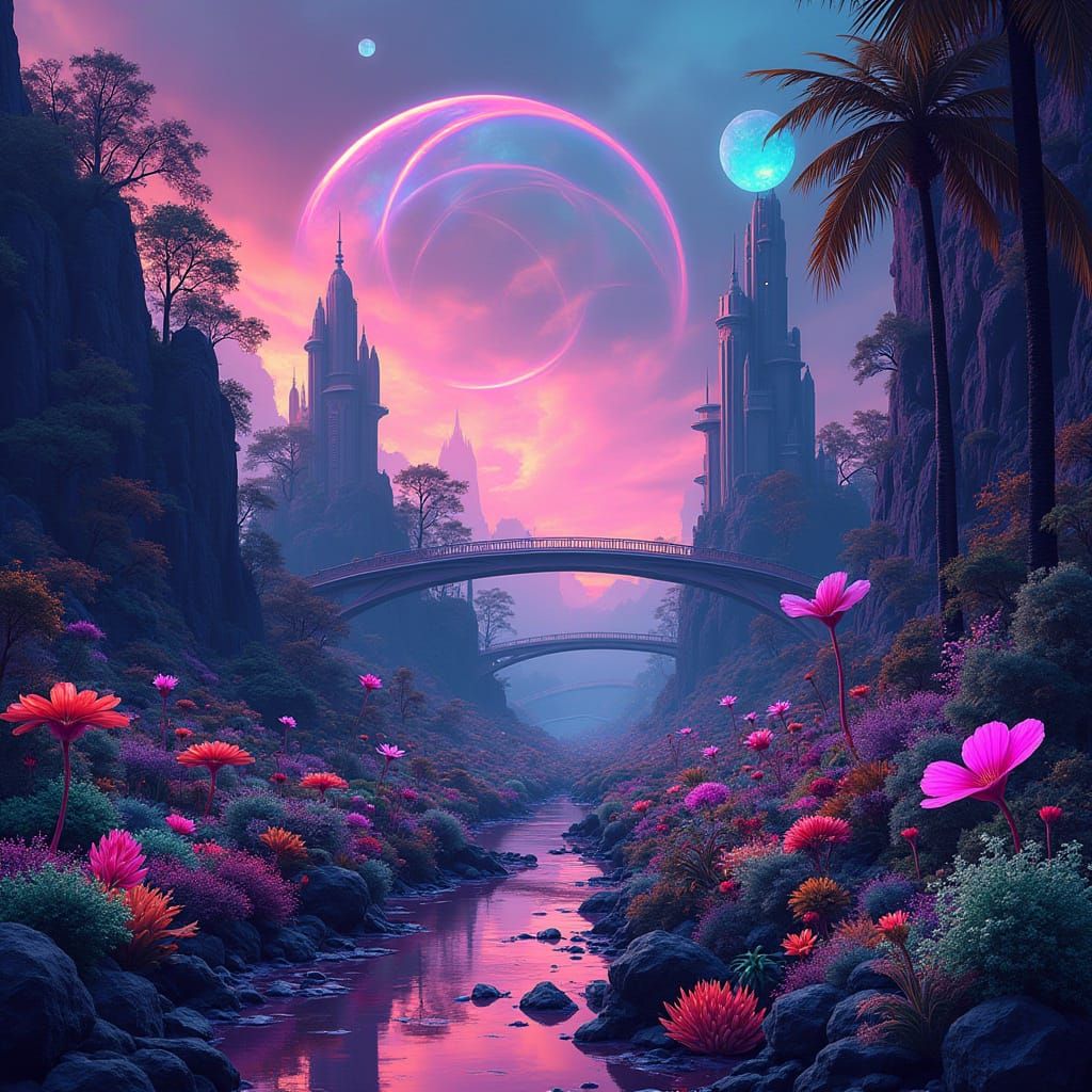 Alien Forest with Glowing Flora in Futuristic Style