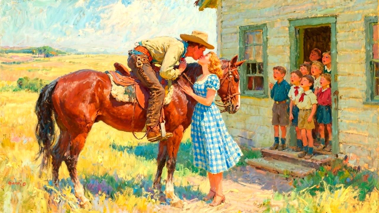 Cowboy Kiss on the Prairie: An Impressionistic Western Scene
