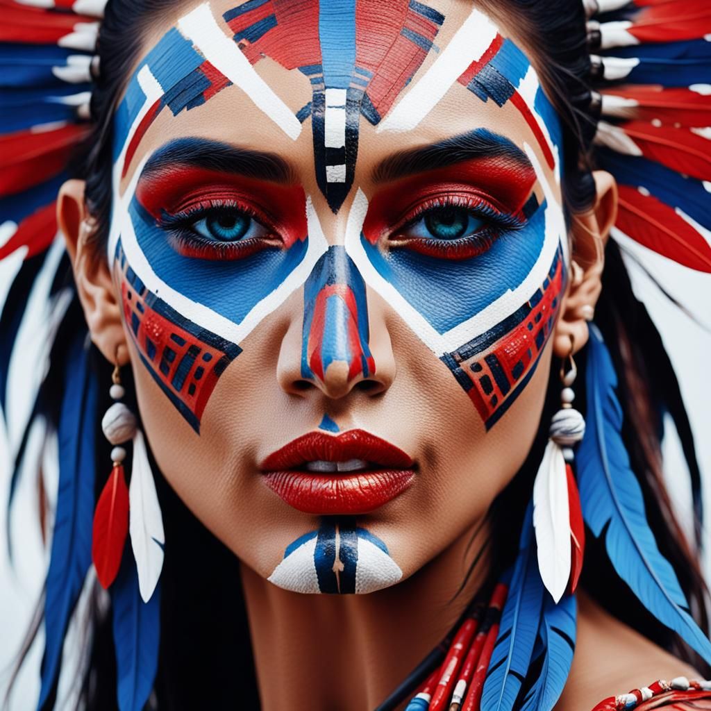 Aztec Warrior Woman's Face in Tribal Art Style