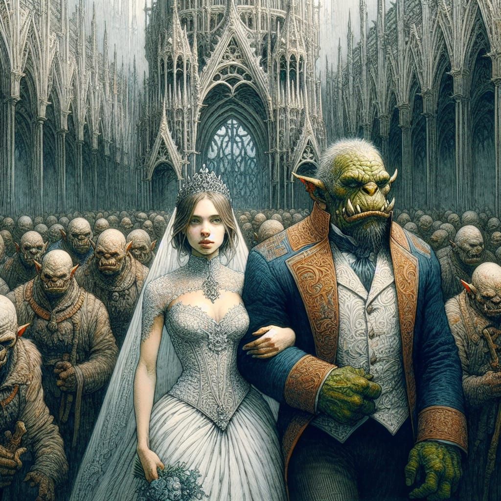 Orc Wedding in Grimdark Biopunk Style