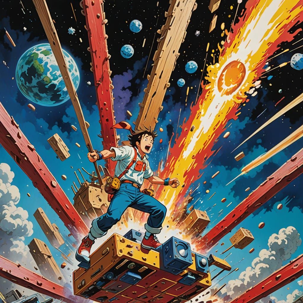 Anime Character Fights Giant Mousetrap in Space