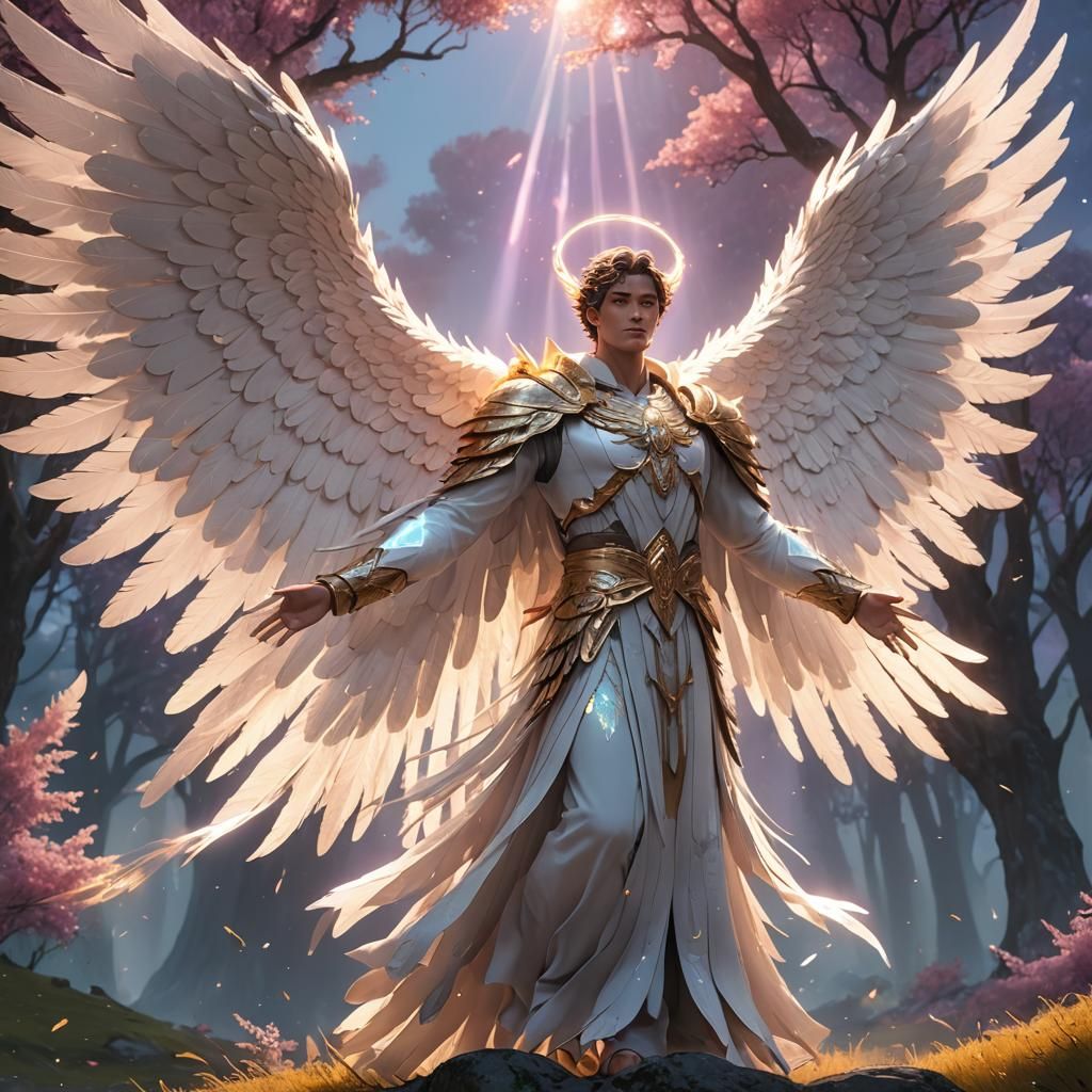 Ethereal Angelic Figure with Vast Wings