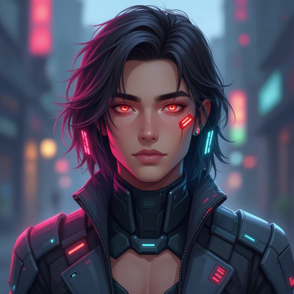 Cyberpunk Anime Portrait with Neon Accents