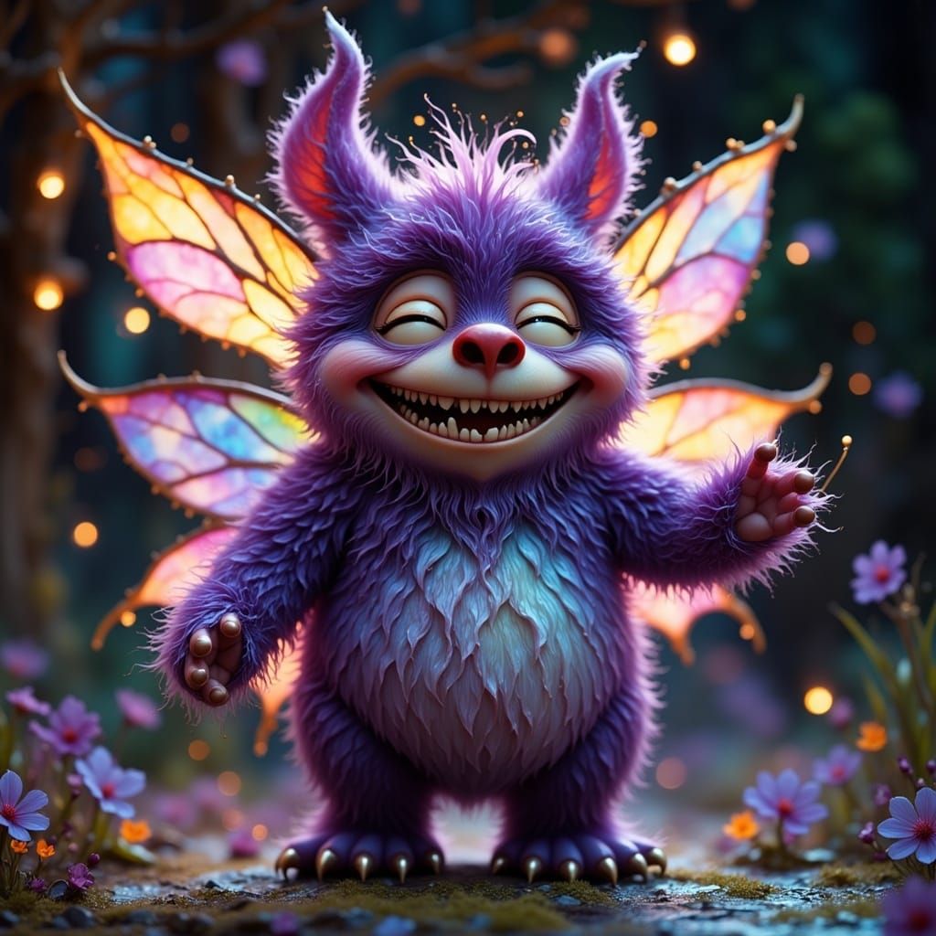Whimsical Bugbear Faerie in Vibrant, Dreamlike CGI