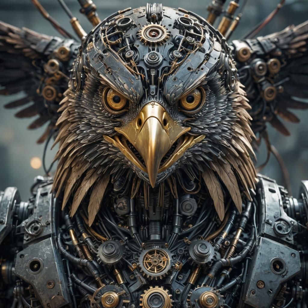 Majestic Robotic Eagle Portrait in Industrial Sci-Fi