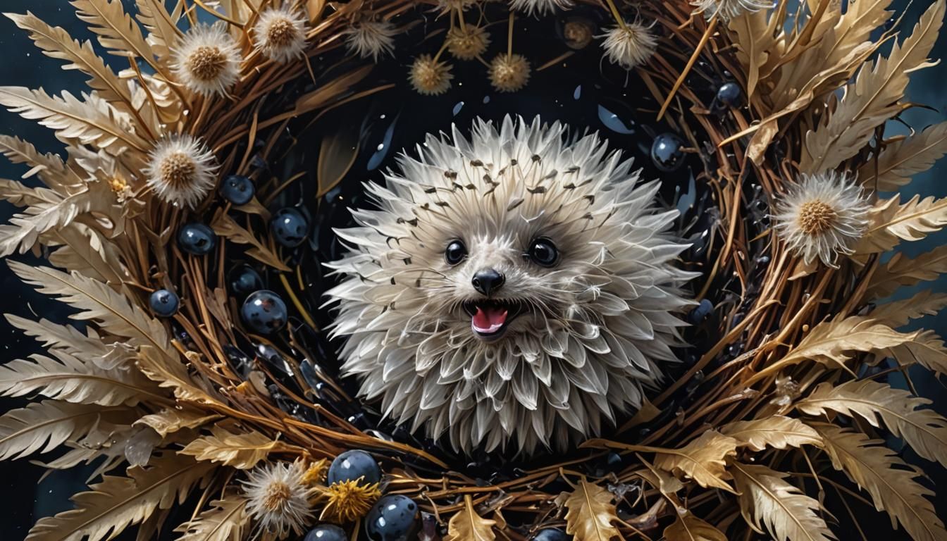 Dandelion Creature in Nest, Digital Painting