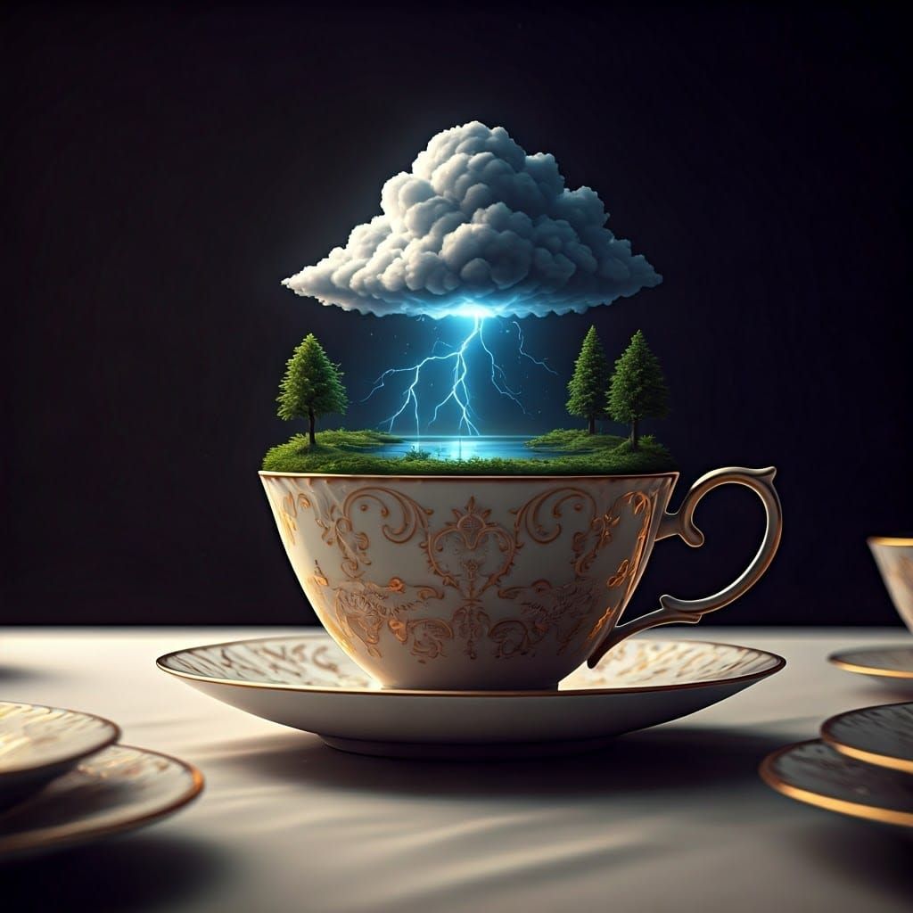 Miniature Storm in Teacup, Surreal Concept Art
