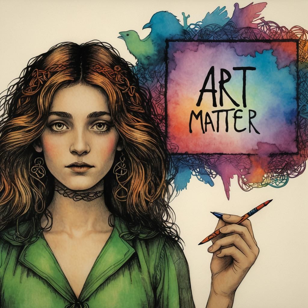 Celtic Raven Silhouette in Crayon Style