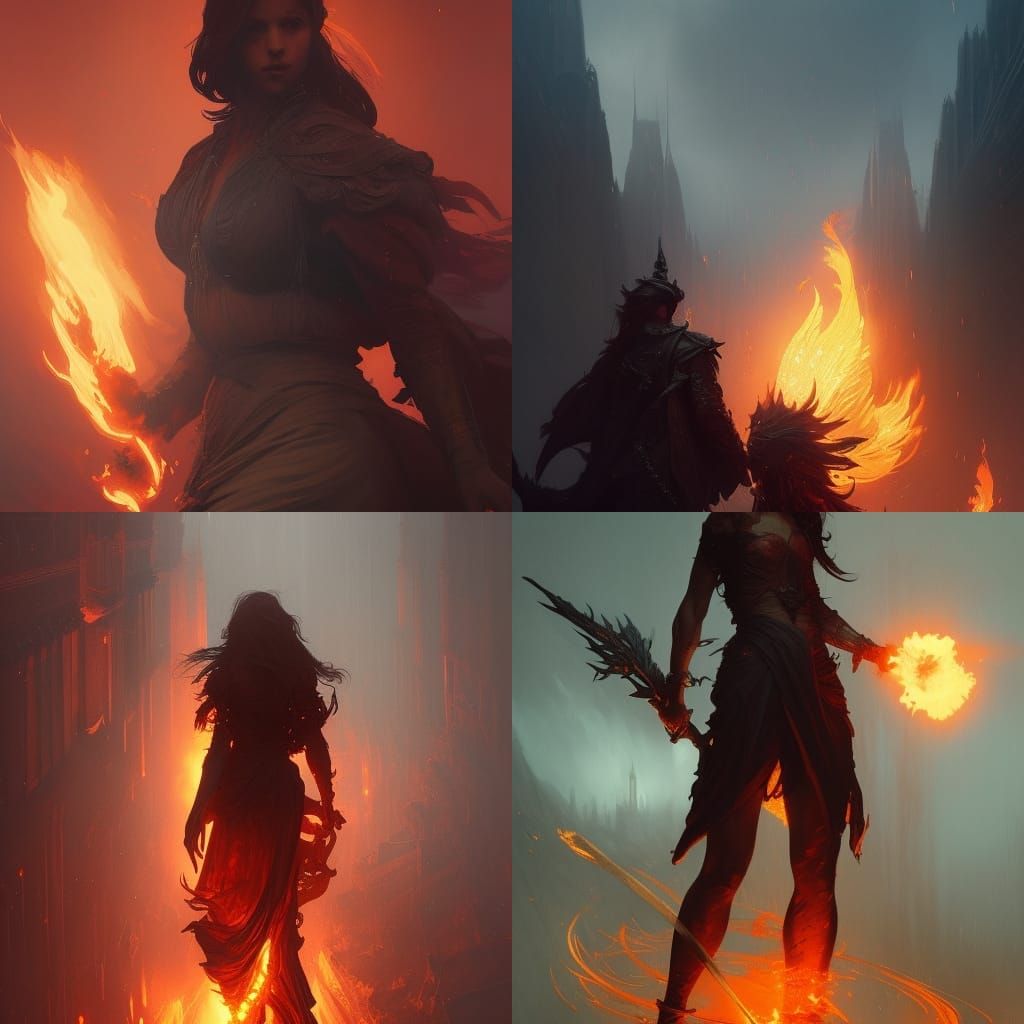 Detailed Flame Concept Art in Dark Fantasy Style