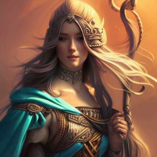 Viking Goddess Horserider Portrait in Detailed Digital Art